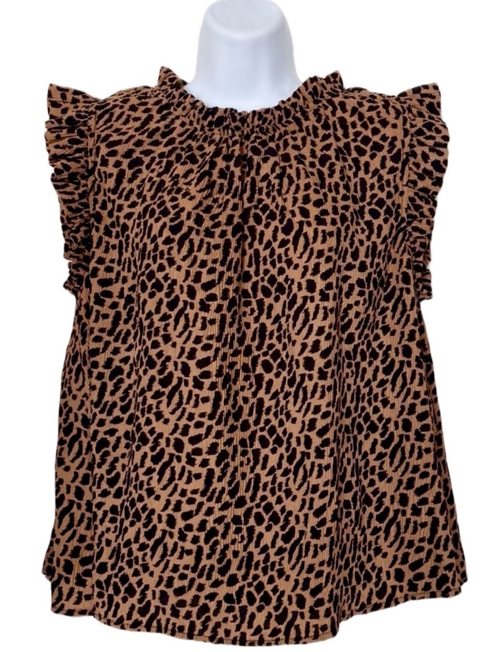 FATE Leopard Print Ruffle Sleeve Blouse - Brown/Black Animal Print Size S